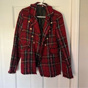SHEIN Double Button Plaid Tweed Blazer Size Large